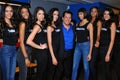 NEW YORK - AUGUST 08: Models lineup backstage with judges before Top Model Latina 2014 contest Royalty Free Stock Photo