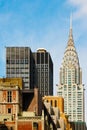 NEW YORK - AUGUST 26, 2018: Office building top view background with beautiful sky. Manhattan buildings of New York City center - Royalty Free Stock Photo