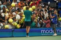 Alexander Zverev of Germany signs autographs after practice at the 2023 US Open at Billie Jean King National Tennis Center