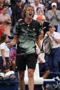 Professional tennis player Alexander Zverev of Germany celebrates victory after his 2019 US Open third round match