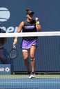 Professional tennis player Bianca Andreescu of Canada in action during the 2019 US Open third round match Royalty Free Stock Photo