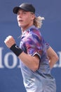 Professional tennis player Denis Shapovalov of Canada in action during his US Open 2017 first round match