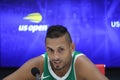 Professional tennis player Nick Kyrgios of Australia during press conference after his 2019 US Open third round match Royalty Free Stock Photo