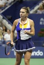 Professional tennis player Simona Halep of Romania in action during her US Open 2017 first round match Royalty Free Stock Photo