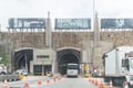 Vehicles enter the Lincoln Tunnel in New York City. Royalty Free Stock Photo