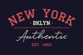 New York authentic typography for t-shirt. Vintage print for t shirt design. Graphics for retro original apparel. Vector Royalty Free Stock Photo