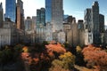 New York Autumn Fall. Autumnal New York Central Park view from drone. Aerial of New York City Manhattan Central Park Royalty Free Stock Photo