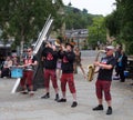 The new york brass band playing in the town square at the hebden bridge public arts festival