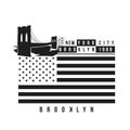 New York, Brooklyn Bridge typography for t-shirt print. Stylized Brooklyn Bridge and USA flag. Tee shirt graphic