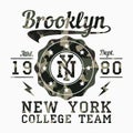 New York, Brooklyn - camouflage typography for design clothes, athletic t-shirt. Graphics for print product, apparel. Vector. Royalty Free Stock Photo