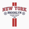 New York, Brooklyn college t-shirt design with vertical stripes. Slogan typography graphics for t-shirt. Vector Royalty Free Stock Photo