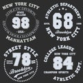 New york, Brooklyn, Manhattan typography. Set of athletic print for t-shirt design. Graphics for sport appare