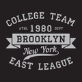 New York, Brooklyn - print logo. Graphic design for t-shirt, sport apparel. Typography for clothes. College team, east league. Royalty Free Stock Photo