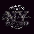 New York, Brooklyn t-shirt design with slogan - Break Rules and knitted camouflage texture. Royalty Free Stock Photo