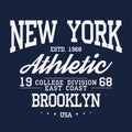 New York, Brooklyn typography, badge for t-shirt print. Varsity style t-shirt graphics