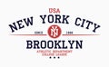 New York, Brooklyn typography for college t-shirt design. Graphics for print product, tee shirt, vintage sport apparel. Vector Royalty Free Stock Photo