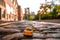 Classical taxi model car parked on an old street in Brooklyn near Brooklyn bridge Royalty Free Stock Photo