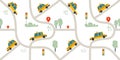 New York cab pattern. Yellow checkerboard cars and city road plan. NY traffic childish background. Urban transportation Royalty Free Stock Photo