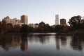 New York Central Park Lake Autumn with Skyline Royalty Free Stock Photo