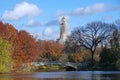 New York, Central Park Lake with Bow Bridge Royalty Free Stock Photo