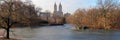 New York Central Park skyline lake view Royalty Free Stock Photo