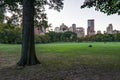 New York Central Park with Skyline View Sunset trees clouds Royalty Free Stock Photo