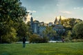 New York Central Park with Skyline View Sunset trees clouds Royalty Free Stock Photo