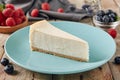 New York Cheesecake on Blue Plate Close Up Royalty Free Stock Photo