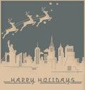 New York Christmas Card Art Deco Skyline Vintage Royalty Free Stock Photo