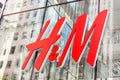 NEW YORK - CIRCA MARCH 2016: close up shot of H and M logo. H and M Hennes and Mauritz AB is a Swedish multinational