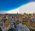 New York City amazing sunset skyline. Aerial view from rooftop in winter Royalty Free Stock Photo