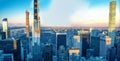 New York City amazing sunset skyline. Aerial view from rooftop in winter Royalty Free Stock Photo