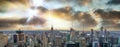 New York City amazing sunset skyline. Aerial view from rooftop in winter Royalty Free Stock Photo