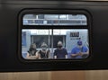 New York City American People Riding on Trains Public Transportation with Face Masks NYC Royalty Free Stock Photo