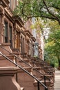 New York City apartment building homes with green trees