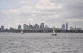 New York City,August 2nd:Brooklin from Hudson river on a dramatic sky from New York City Royalty Free Stock Photo