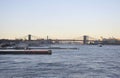 New York City,August 3rd:Brooklin Bridge from Hudson river at sunset in New York City