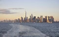 New York City,August 3rd:Manhattan Panorama from Hudson river at sunset in New York City Royalty Free Stock Photo