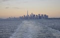 New York City,August 3rd:Manhattan Panorama from Hudson river at sunset in New York City Royalty Free Stock Photo