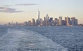 New York City,August 3rd:Manhattan Panorama from Hudson river at sunset in New York City Royalty Free Stock Photo