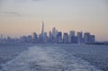 New York City,August 3rd:Manhattan Panorama from Hudson river at sunset in New York City Royalty Free Stock Photo