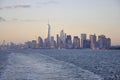 New York City,August 3rd:Manhattan Panorama from Hudson river at sunset in New York City Royalty Free Stock Photo