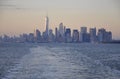 New York City,August 3rd:Manhattan Panorama from Hudson river at sunset in New York City Royalty Free Stock Photo