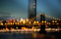 New York City - beautiful aerial view city blurred lights night view skyline, abstract over manhattan with manhattan bridge