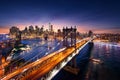 New York City - beautiful sunset over manhattan with manhattan and brooklyn bridge Royalty Free Stock Photo