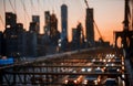 New York City Brooklyn Bridge defocused abstract city night lights background