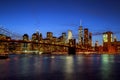 New york city Brooklyn bridge - downtown at night Royalty Free Stock Photo