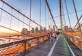 New York City Brooklyn Bridge traffic at night Royalty Free Stock Photo