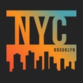 New York City, Brooklyn for t-shirt print. New York skyline silhouette. T-shirt graphics