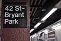 New York City Bryant Park Subway Station Man on Platform Taking the Train Royalty Free Stock Photo